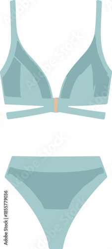 Modern stylish bikini swimwear illustration, fashionable two-piece women’s swimsuit design, minimal blue lingerie style graphic for summer, beach, and apparel branding