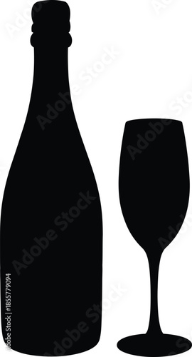 Elegant silhouette of a champagne bottle and a flute glass, perfect for celebrations