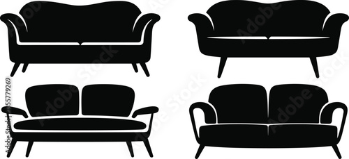 Silhouette collection of modern sofas, minimalist furniture design, interior decoration concept, living room seating, contemporary couch illustration, home decor inspiration