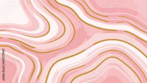 Abstract graphic illustration of flowing pink and gold liquid marble texture, creating an upscale, elegant background pattern.