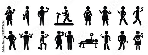 pack of healthy life and gym glyph icons