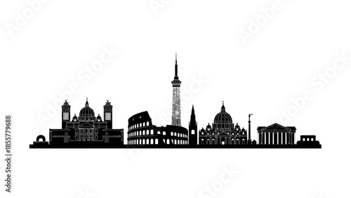 Rome skyline silhouette, vector illustration of Italian famous landmarks.