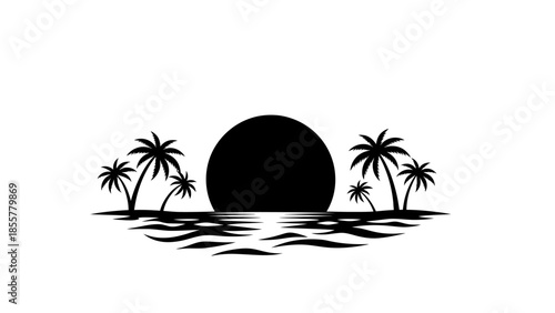 Tropical sunset with palm trees silhouette vector illustration for vacation.