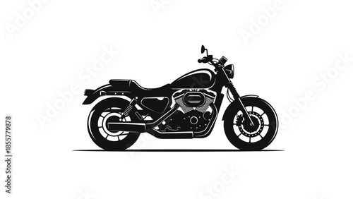 Black and white vector illustration of a motorcycle on a white background.