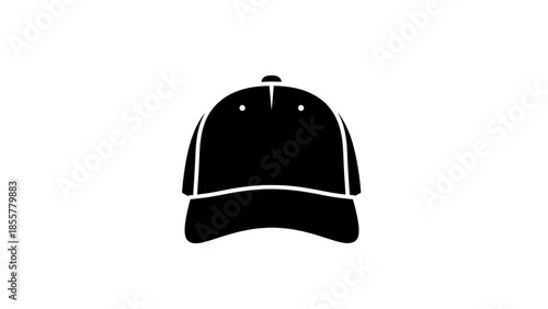 Black and white illustration of a baseball cap on white background.