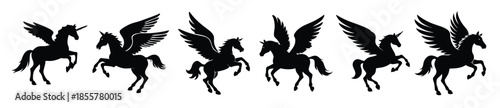 Pegasus Unicorn Silhouette – Mythical Flying Horse Fantasy Vector Icon