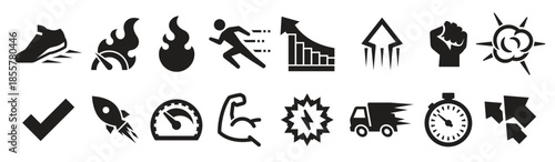 performance icons set black on a white background