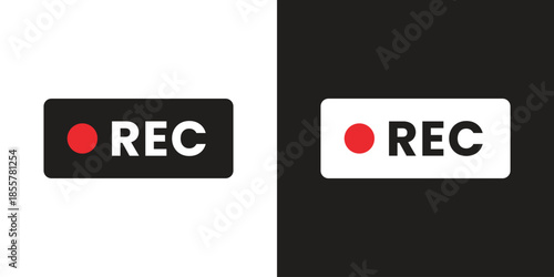 Recording sign. REC icon set. Recording black and white vector sign.