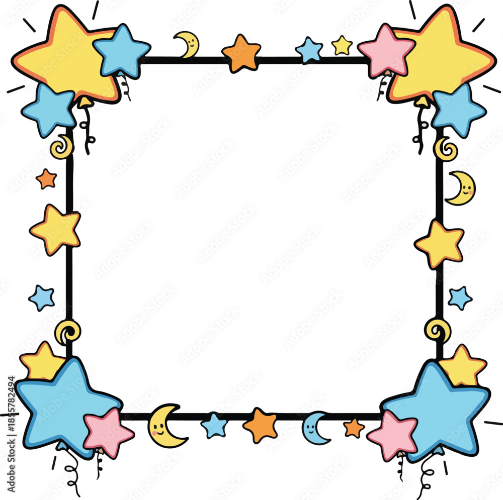 Obraz premium Frame with stars and crescent. Vector illustration on white background.