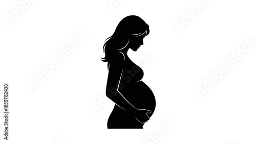 Silhouette of a pregnant woman holding her belly, vector illustration.