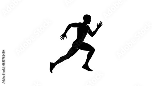 Silhouette of a man running fast on a white background.