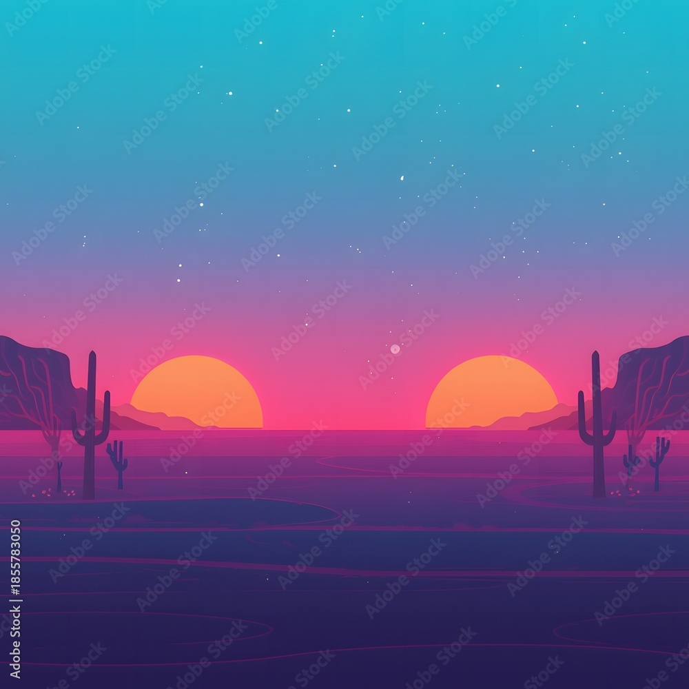 Fototapeta premium Neon Sunset Desert Frame