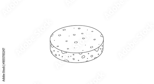 Round sponge disk with porous texture isolated on a pristine white background, showcasing a clean and minimalistic design