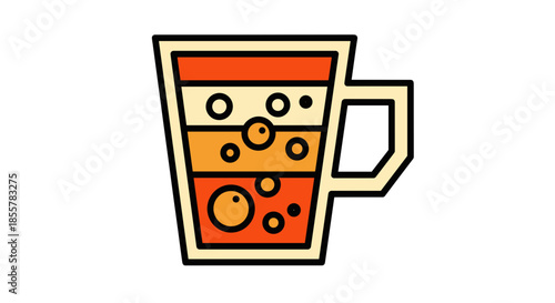 Illustration of oolong milk tea in a transparent glass with bubbles, isolated on a white background