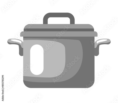 Stainless steel saucepan. Vector flat clip art.