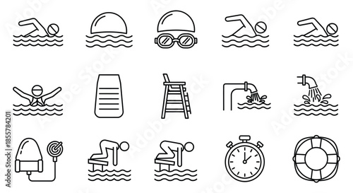 Swimming pool icons and symbols set