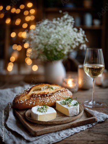 Delicious Sourdough Bread with Goat Cheese on Rustic Tableware