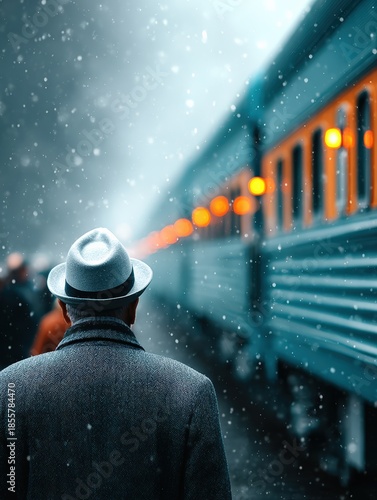 Evening Train Journey with Travelers at a Bustling Train Station