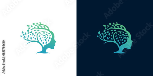 Symbolic logo merging human head and vibrant tree, representing mental wellness, personal growth, natural intelligence, and connection to the environment through thoughtful design
