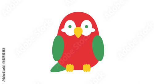 Stylized cartoon vector illustration of a vibrant red parrot against a clean white background
