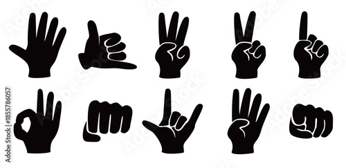 set of gesture hand silhouette design fingers human sign 