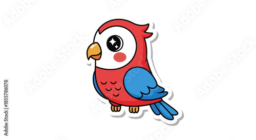 Adorable cartoon macaw with big, sparkling eyes, vibrant plumage and playful design