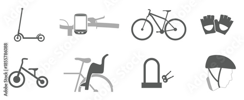 set of icons on a theme accessories products for cycling