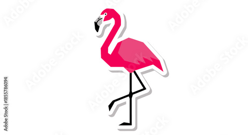 Geometric flamingo illustration, a stylized pink bird in a low poly art style isolated on a white
