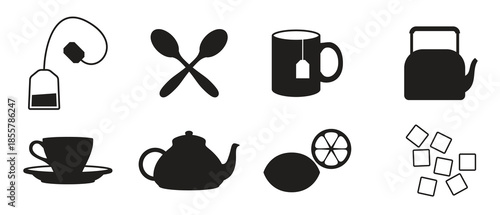 set of isolated icons on a tehem tea