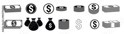set of isolated icons on a theme money