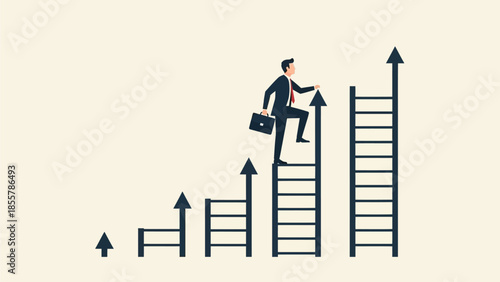 Businessman Climbing Ladder of Success Representing Career Growth and Achievement business success