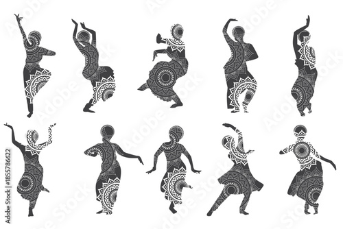 silhouettes of bollywood dancers vector 
