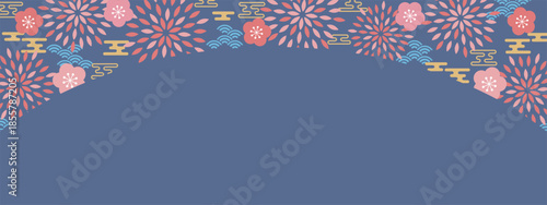 レトロポップなお正月のバナー背景　ネイビーブルー