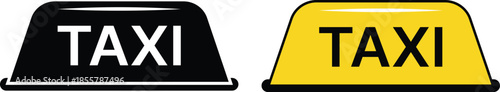 Black and yellow taxi signs with white text