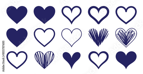 Heart icon simple love symbol collection design element set navy blue color fill stroke