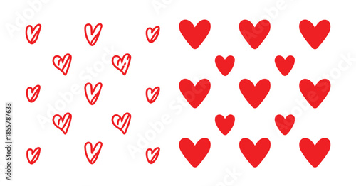 Heart icon hand drawn red color love symbol design element set sketch doodle style solid fill