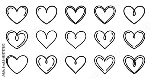outline heart shapes with continuous line drawing for modern love and romance designs