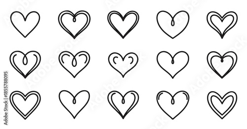 Collection of simple hand drawn heart shapes vector on white background for design