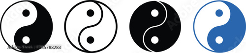 Four Yin Yang Symbols Black White Blue Variations taijitu