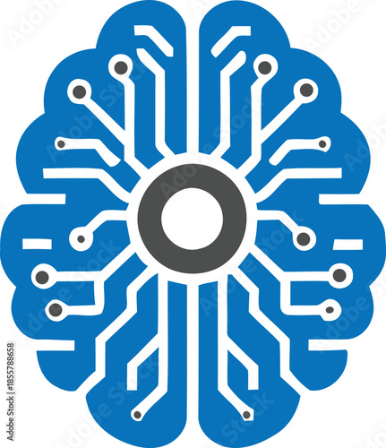 Intelligent digital brain icon with circuit board patterns, representing artificial intelligence, advanced computing, and innovative technological solutions