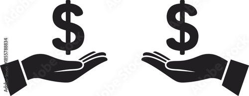 Money exchange concept illustration, hands holding dollar symbols, financial transaction icon, investment payment savings economy symbol isolated vector