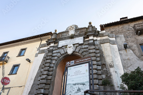 Via Francigena - the village entry gate (Porta del Borgo) of Montefiascone, province of Viterbo, Lazio, Italy