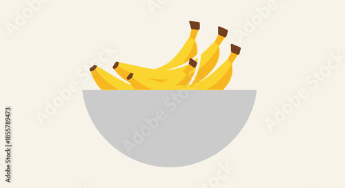 Minimalist Illustration of a Bowls of Fresh Yellow Bananas with a Plain Background