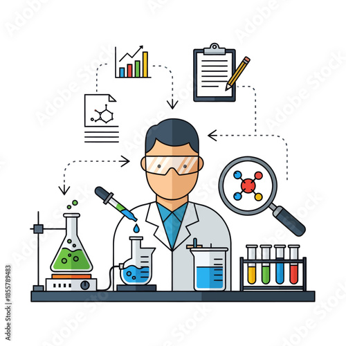 Innovative Laboratory Scientist Conducting Advanced Chemical Experiments and Data Analysis
