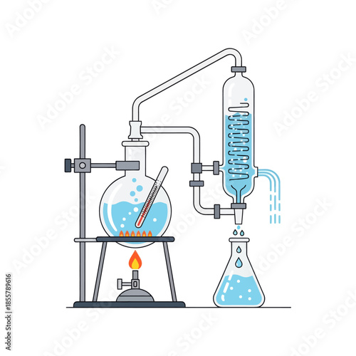 Simplified laboratory glassware setup for chemical distillation and filtration processes