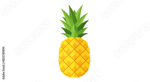 Bright and Cheerful Digital Illustration of a Pineapple with Green Leaves and Cross-Hatched Pattern