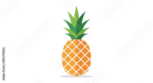 Minimalistic Illustration of a Pineapple with Green Leaves and Shadow on White Background