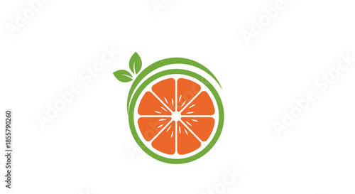 Stylized citrus fruit emblem with green leaves symbolizing freshness and vitality