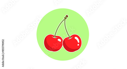 Bright and Fresh Illustration of Pair of Juicy Cherries with Green Background