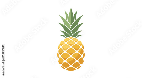Minimalist Illustration of a Fresh Pineapple with Green Leaves and Golden Surface